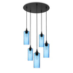 513 5 Pendant Cascade Chandelier-Glass-Bicycle Glass Co-Lunar-Steel Blue-Matte Black - 4ft Cord-Bicycle Glass Co
