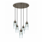 513 5 Pendant Cascade Chandelier-Glass-Bicycle Glass Co-Swell-Eco Clear-Antique Bronze - 4ft Cord-Bicycle Glass Co