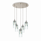513 5 Pendant Cascade Chandelier-Glass-Bicycle Glass Co-Swell-Eco Clear-Brushed Nickel - 4ft Cord-Bicycle Glass Co