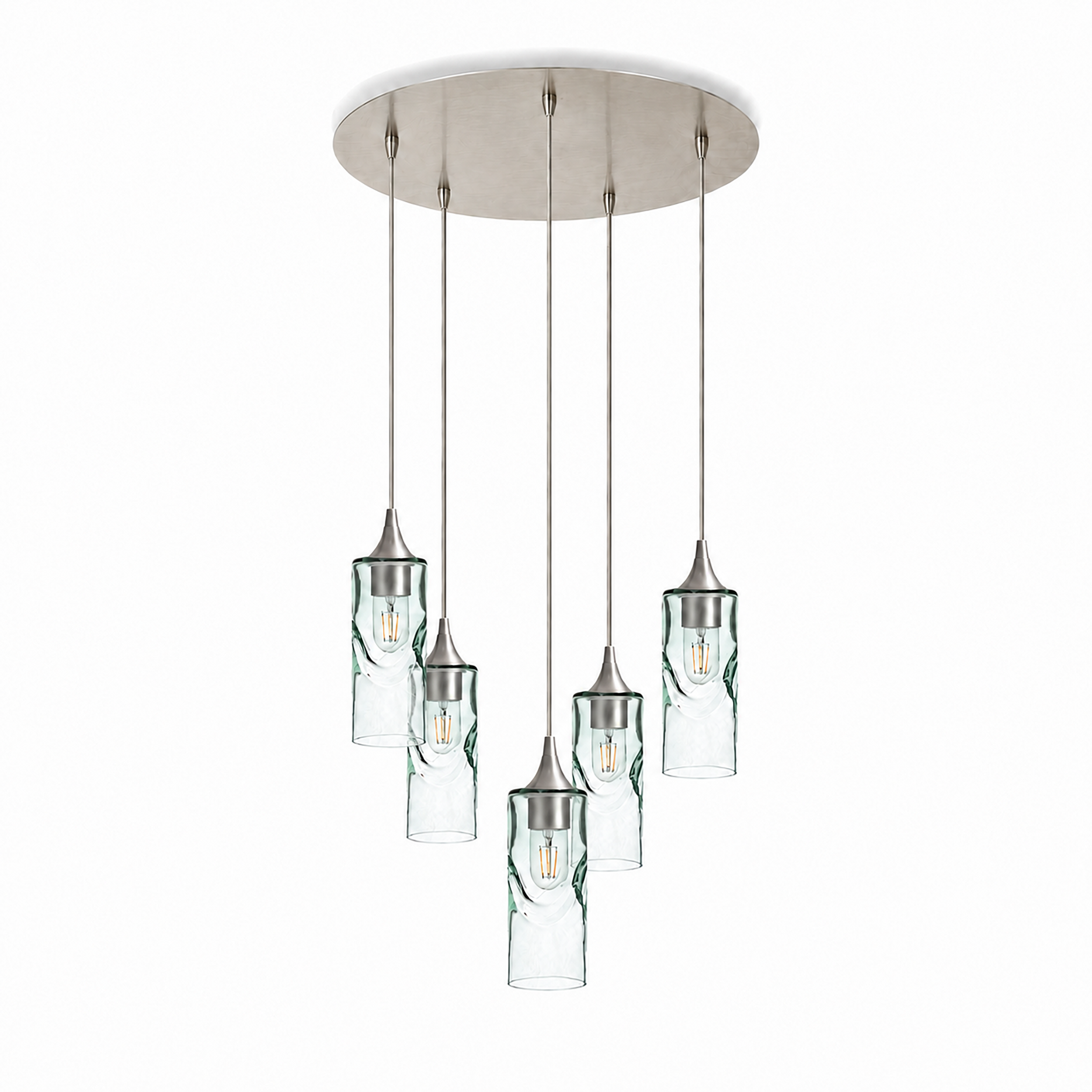 513 5 Pendant Cascade Chandelier-Glass-Bicycle Glass Co-Swell-Eco Clear-Brushed Nickel - 4ft Cord-Bicycle Glass Co