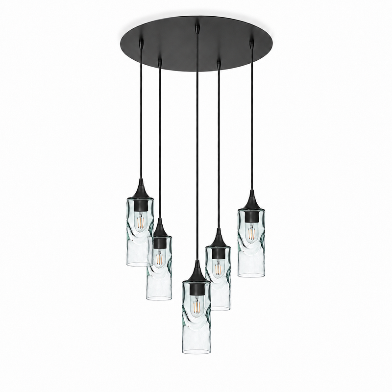 513 5 Pendant Cascade Chandelier — Swell / Eco Clear / Matte Black - 4ft Cord