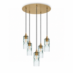 513 5 Pendant Cascade Chandelier-Glass-Bicycle Glass Co-Swell-Eco Clear-Polished Brass - 4ft Cord-Bicycle Glass Co