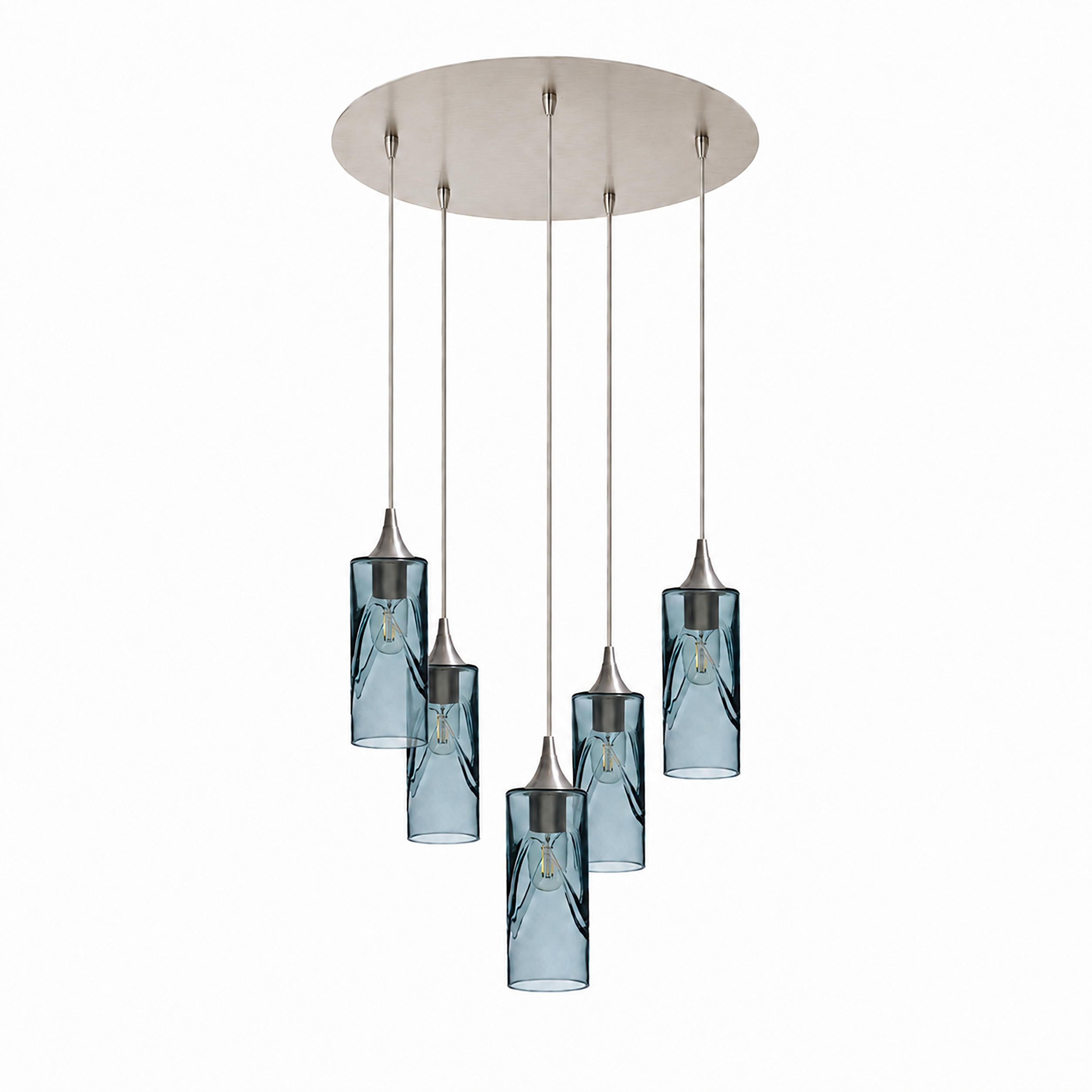 513 5 Pendant Cascade Chandelier-Glass-Bicycle Glass Co-Swell-Slate Gray-Brushed Nickel - 4ft Cord-Bicycle Glass Co
