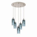 513 5 Pendant Cascade Chandelier-Glass-Bicycle Glass Co-Swell-Slate Gray-Brushed Nickel - 4ft Cord-Bicycle Glass Co