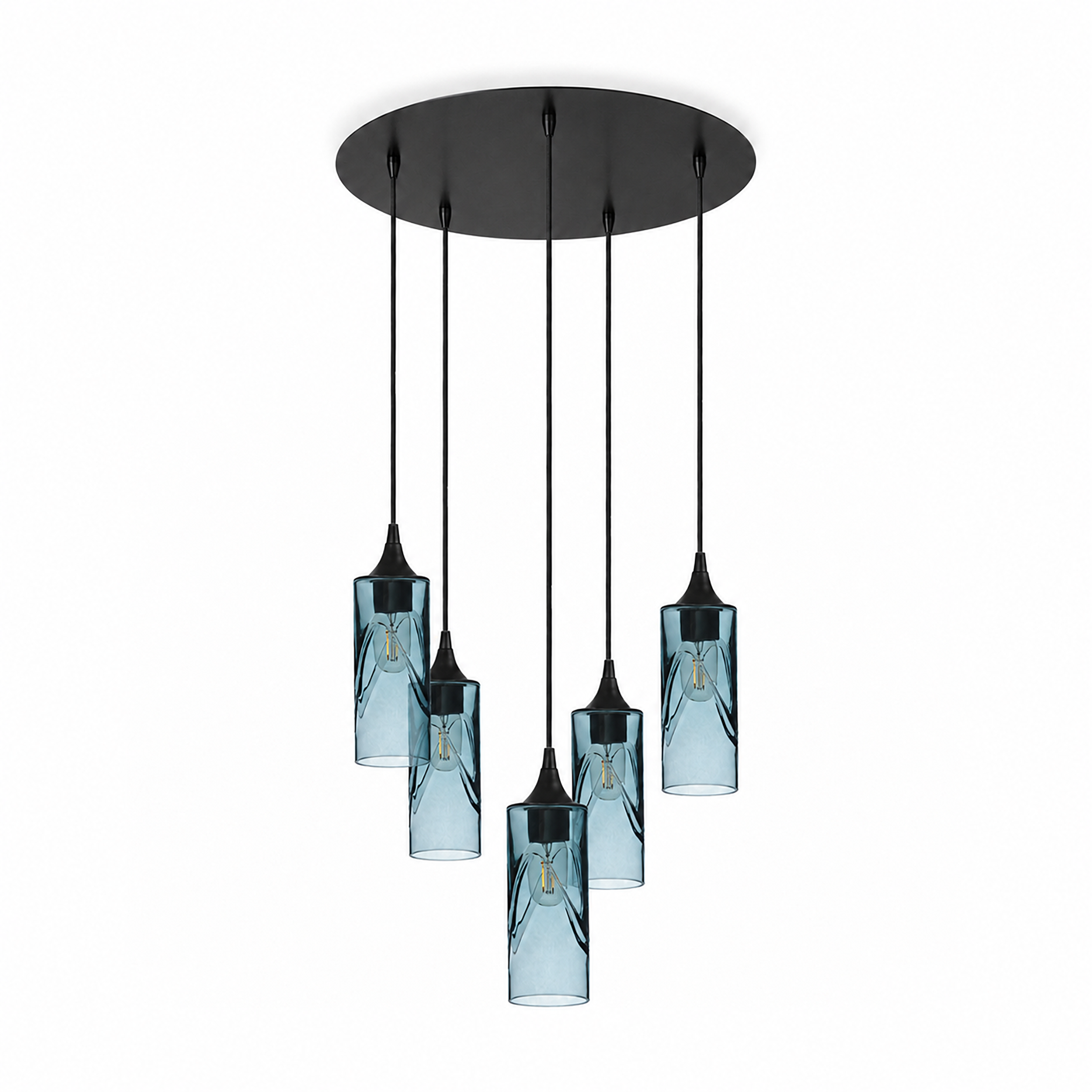 513 5 Pendant Cascade Chandelier-Glass-Bicycle Glass Co-Swell-Slate Gray-Matte Black - 4ft Cord-Bicycle Glass Co