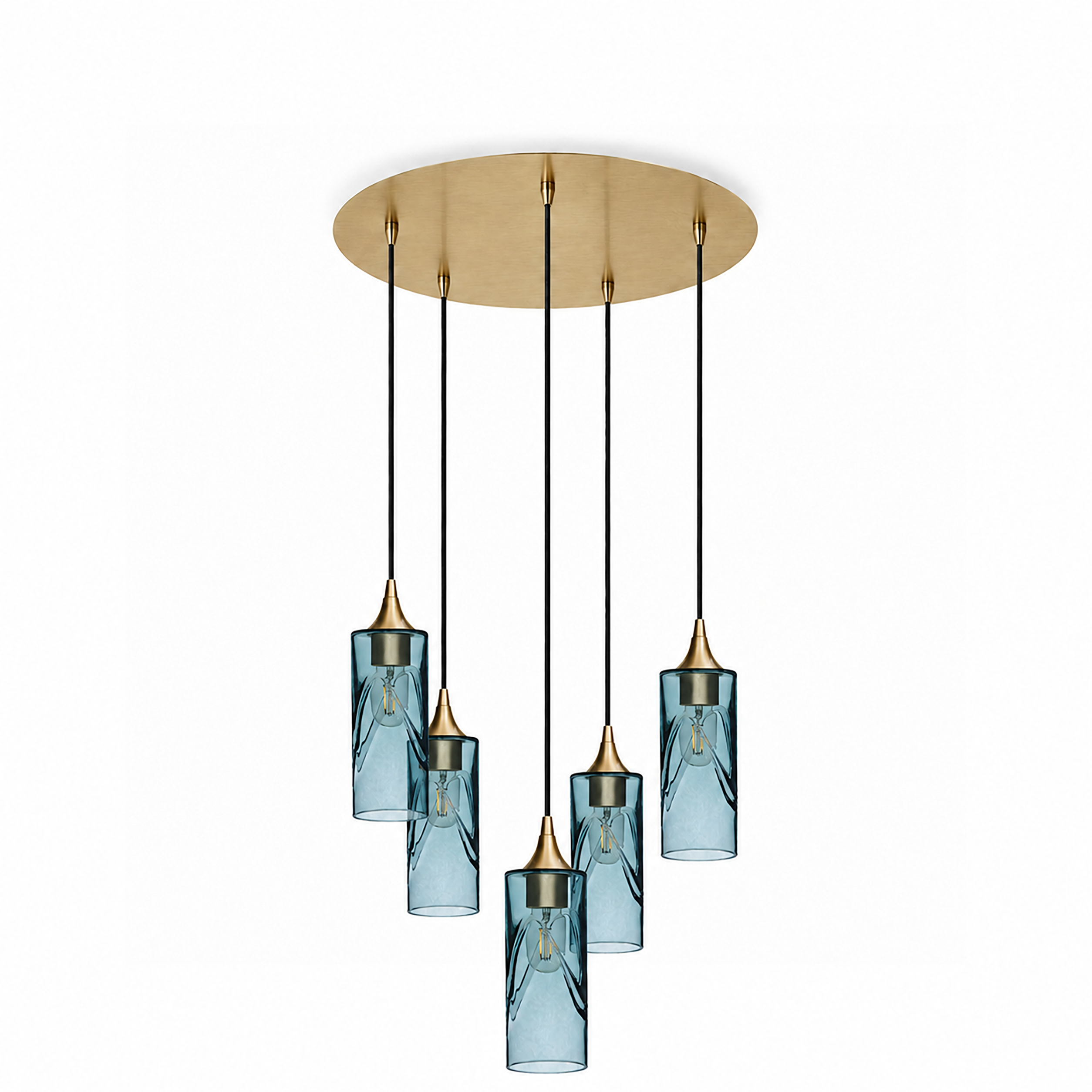 513 5 Pendant Cascade Chandelier-Glass-Bicycle Glass Co-Swell-Slate Gray-Polished Brass - 4ft Cord-Bicycle Glass Co