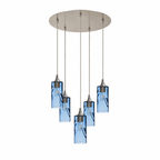 513 5 Pendant Cascade Chandelier-Glass-Bicycle Glass Co-Swell-Steel Blue-Brushed Nickel - 4ft Cord-Bicycle Glass Co