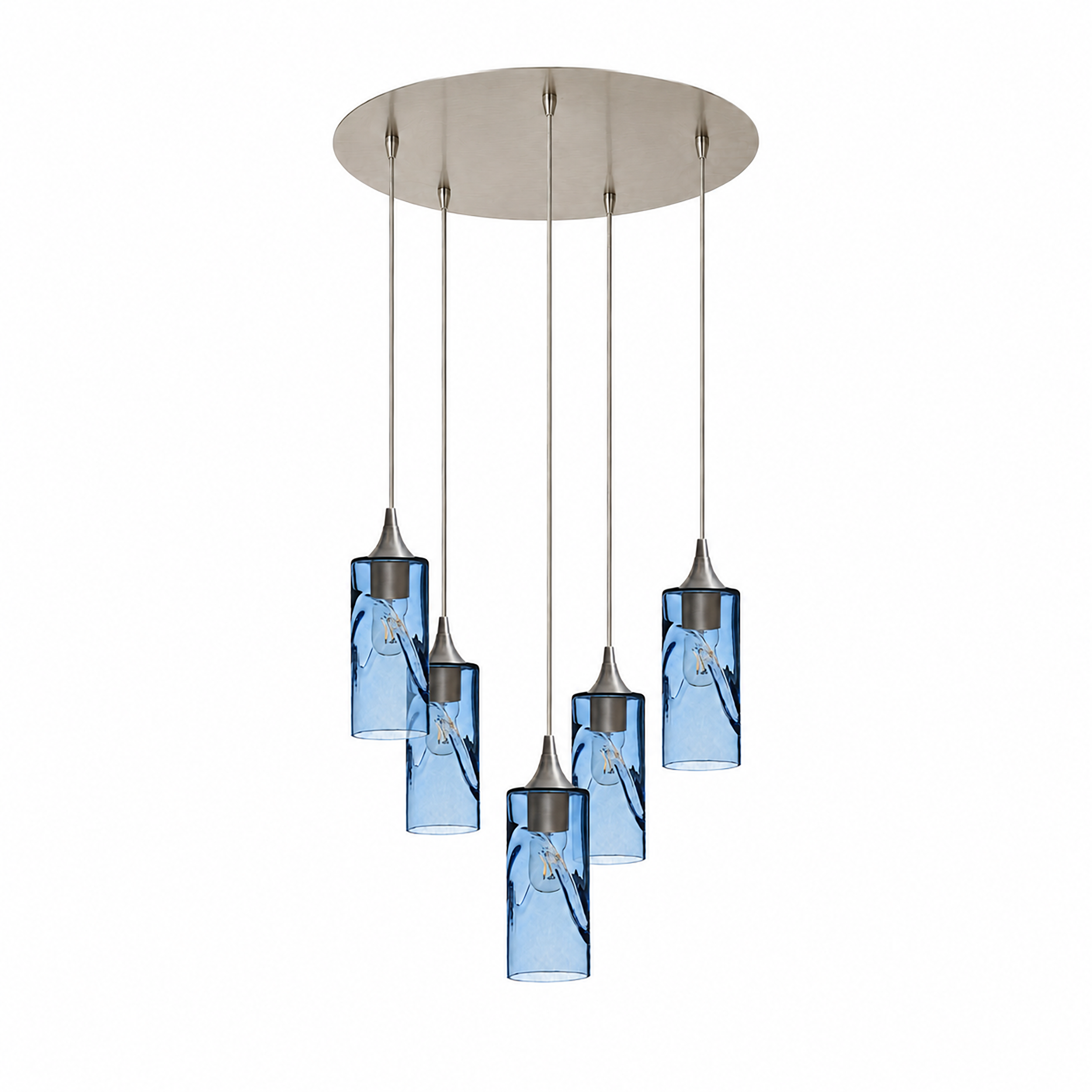 513 5 Pendant Cascade Chandelier-Glass-Bicycle Glass Co-Swell-Steel Blue-Brushed Nickel - 4ft Cord-Bicycle Glass Co