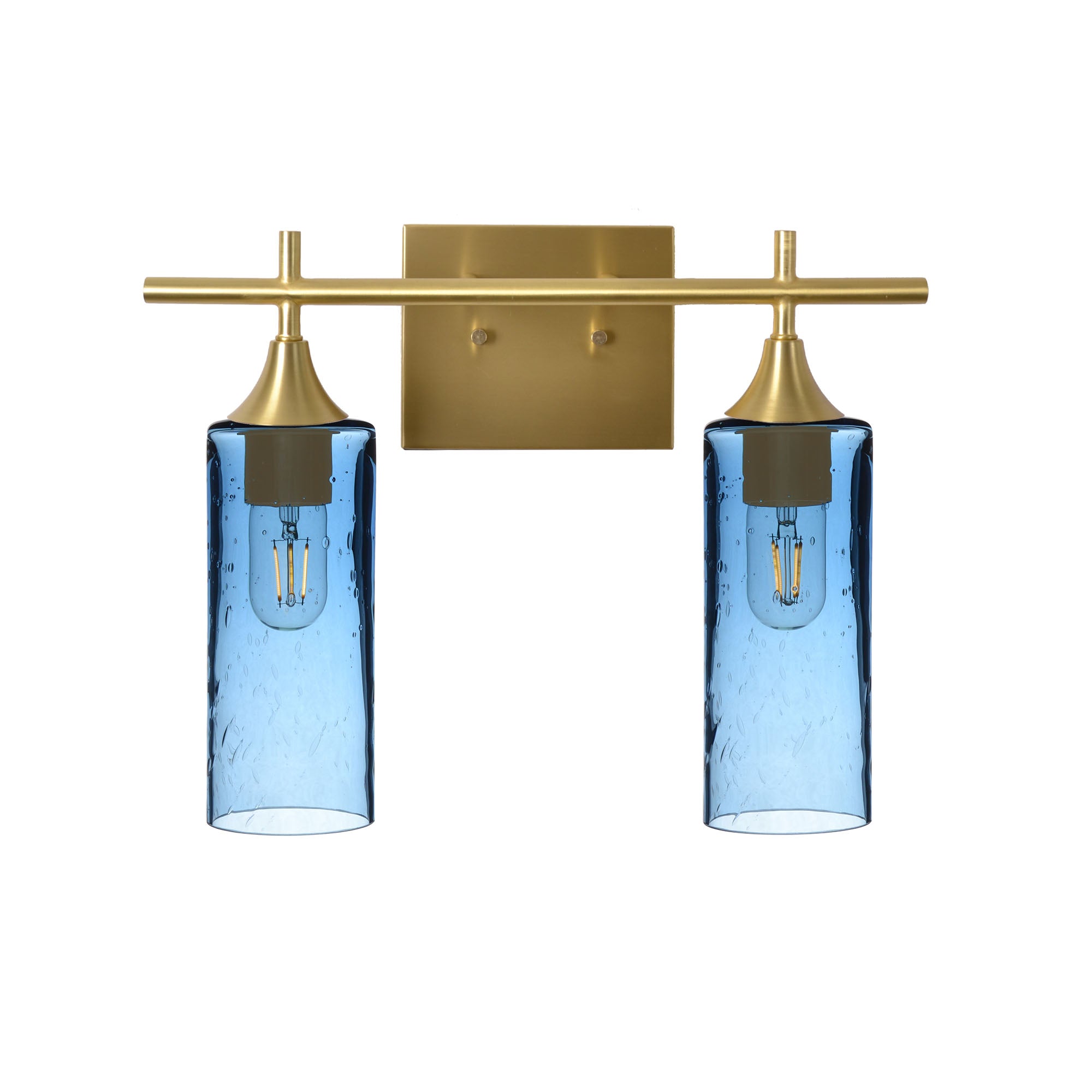 513 Lunar: 2 Light Wall Vanity-Glass-Bicycle Glass Co - Hotshop-Steel Blue-Polished Brass-Bicycle Glass Co