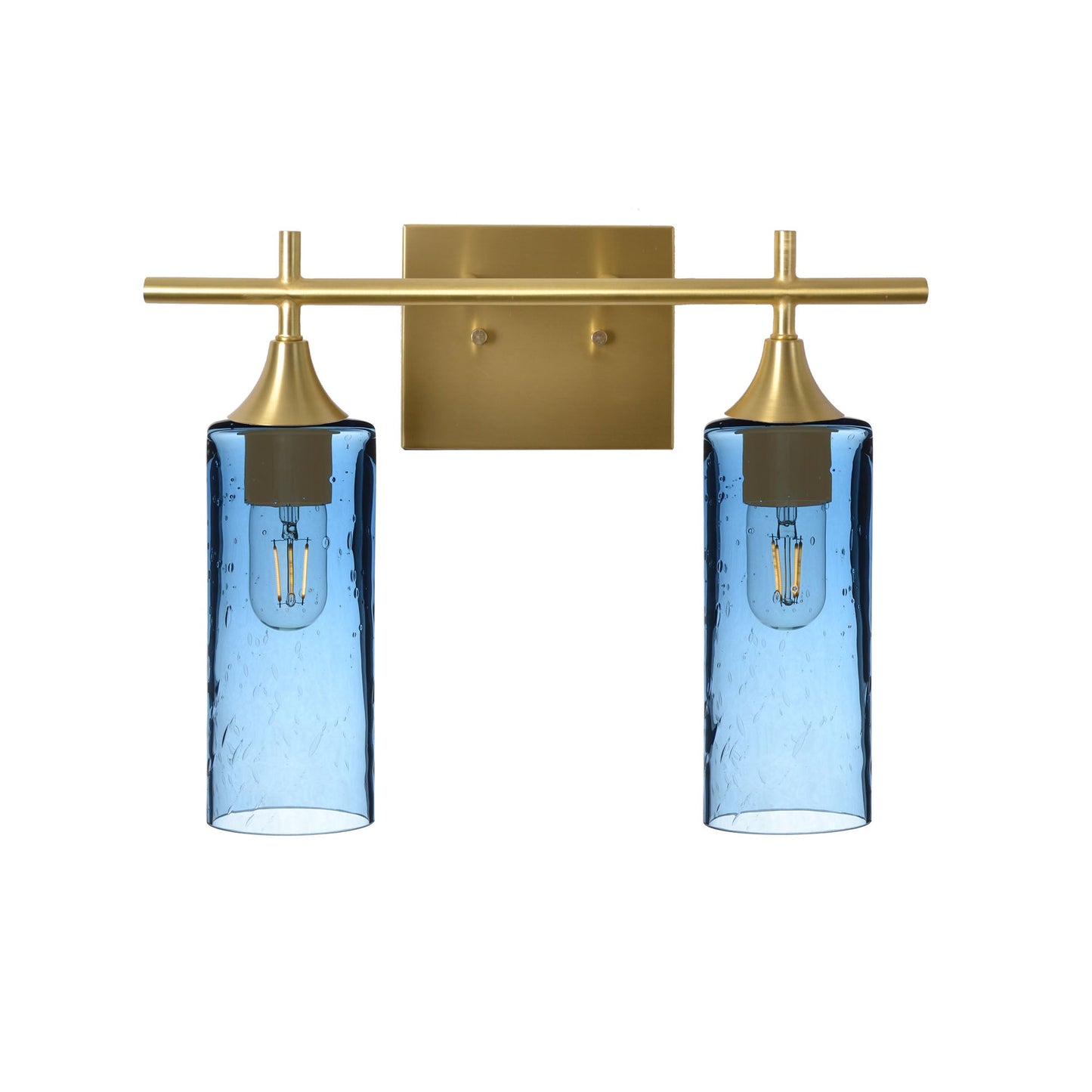 513 Lunar: 2 Light Wall Vanity-Glass-Bicycle Glass Co - Hotshop-Steel Blue-Satin Brass-Bicycle Glass Co