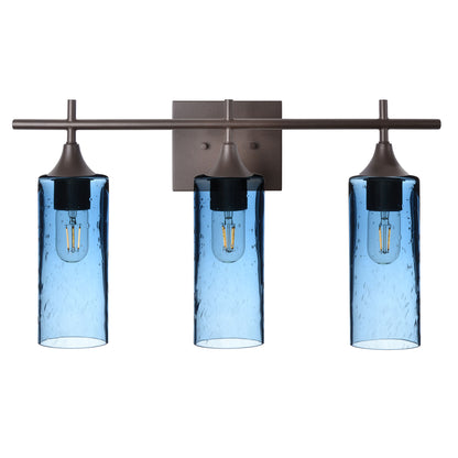 513 Lunar: 3 Light Wall Vanity-Glass-Bicycle Glass Co - Hotshop-Steel Blue-Antique Bronze-Bicycle Glass Co