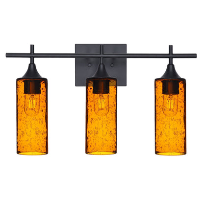 513 Lunar: 3 Light Wall Vanity-Glass-Bicycle Glass Co - Hotshop-Golden Amber-Matte Black-Bicycle Glass Co