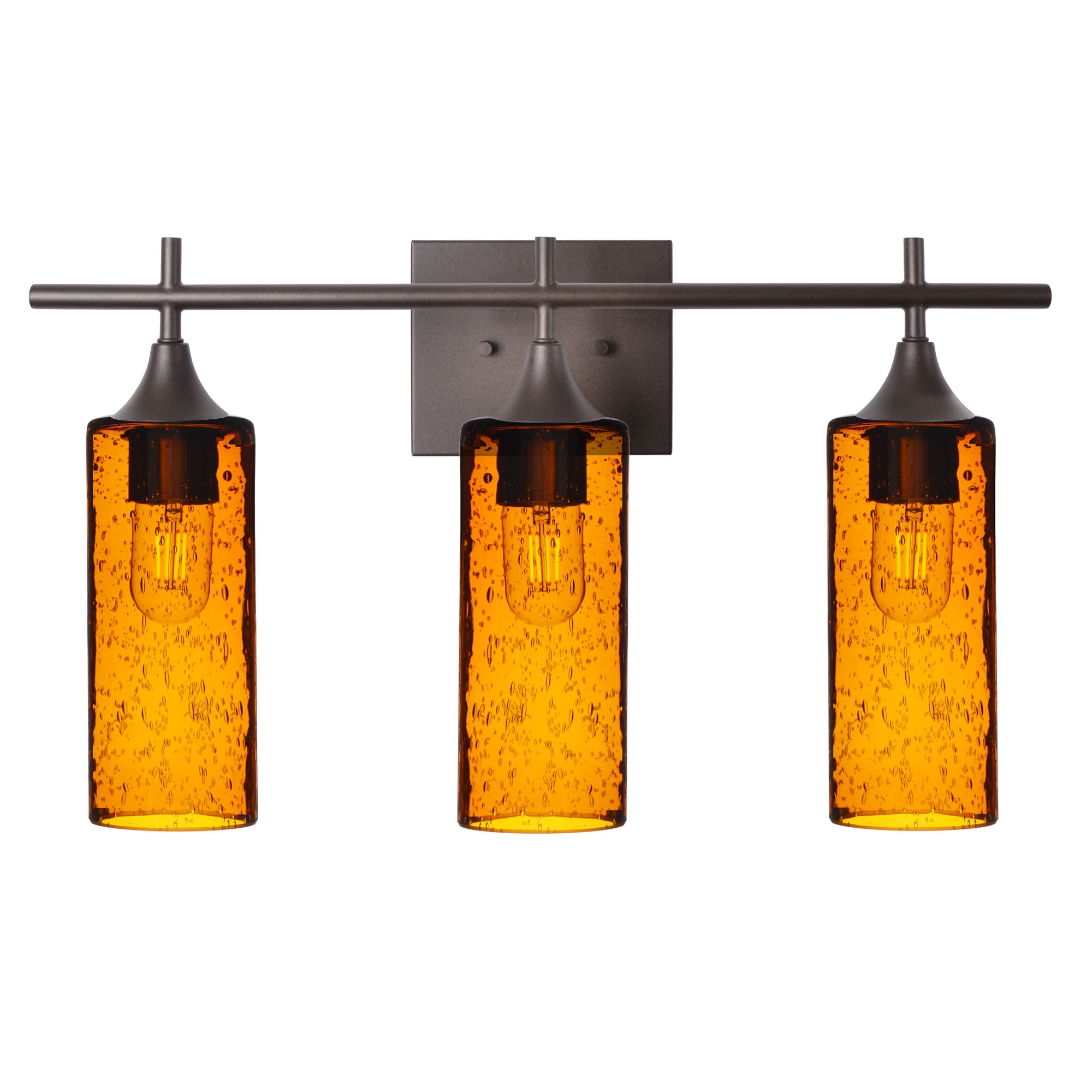 513 Lunar: 3 Light Wall Vanity-Glass-Bicycle Glass Co - Hotshop-Golden Amber-Antique Bronze-Bicycle Glass Co