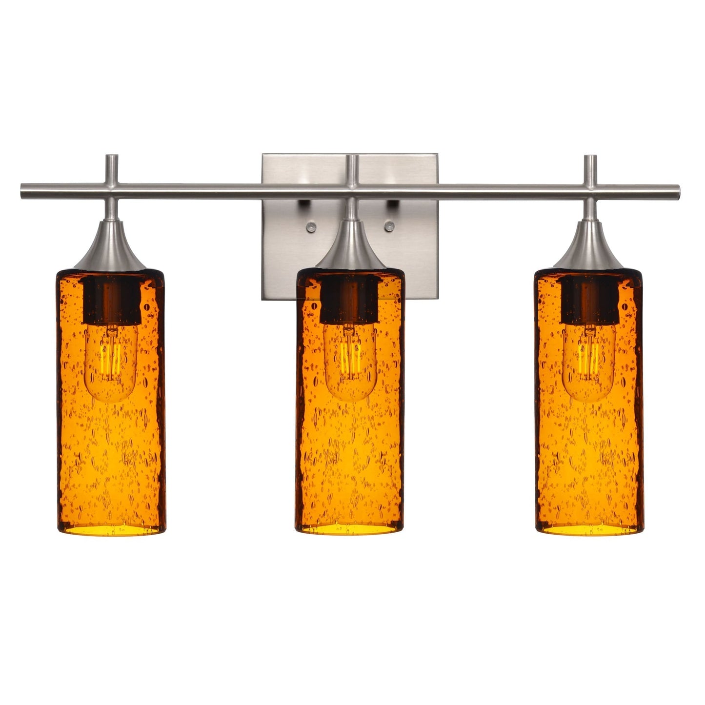 513 Lunar: 3 Light Wall Vanity-Glass-Bicycle Glass Co - Hotshop-Golden Amber-Brushed Nickel-Bicycle Glass Co