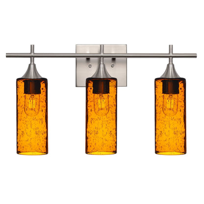 513 Lunar: 3 Light Wall Vanity-Glass-Bicycle Glass Co - Hotshop-Golden Amber-Brushed Nickel-Bicycle Glass Co