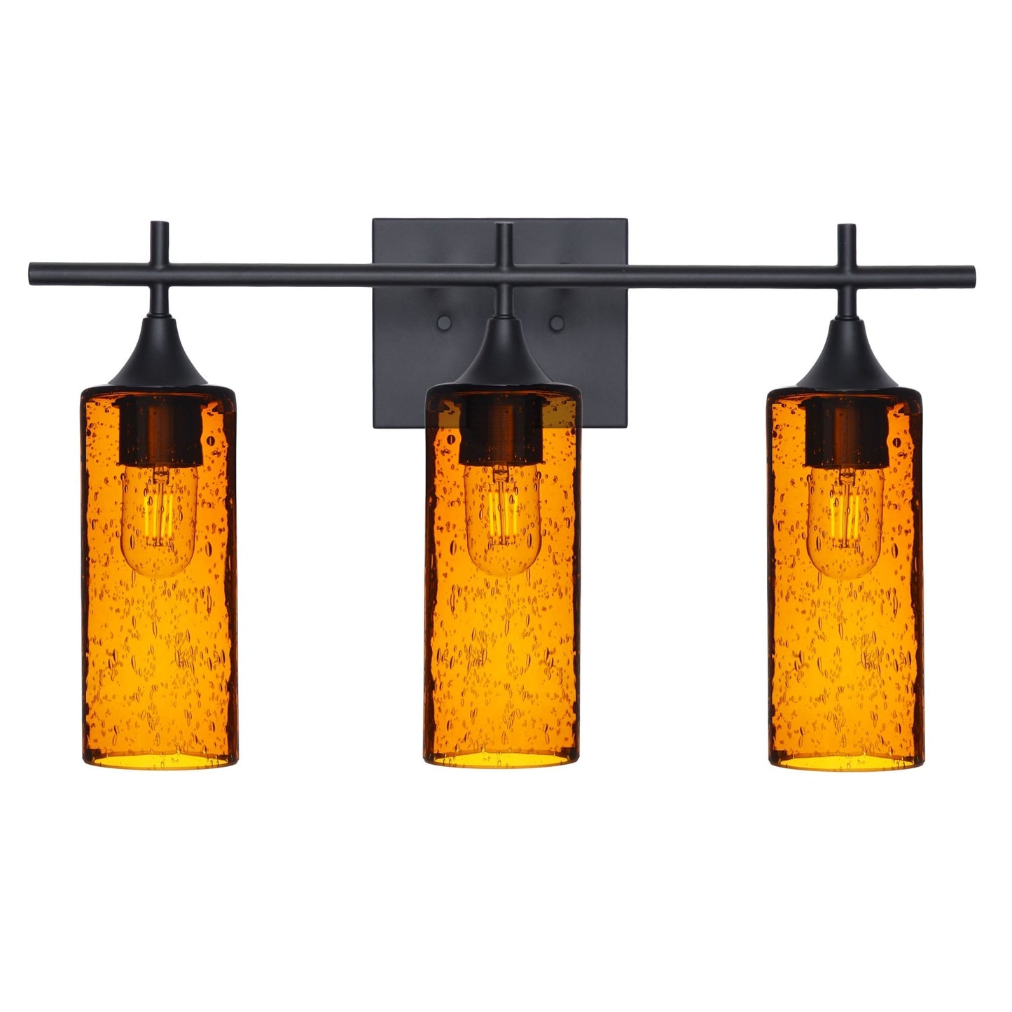 513 Lunar: 3 Light Wall Vanity-Glass-Bicycle Glass Co - Hotshop-Golden Amber-Matte Black-Bicycle Glass Co