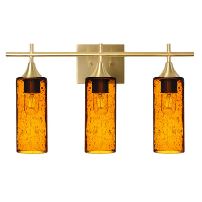 513 Lunar: 3 Light Wall Vanity-Glass-Bicycle Glass Co - Hotshop-Golden Amber-Satin Brass-Bicycle Glass Co