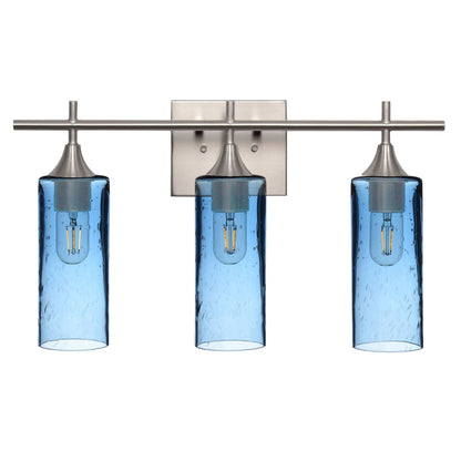 513 Lunar: 3 Light Wall Vanity-Glass-Bicycle Glass Co - Hotshop-Steel Blue-Brushed Nickel-Bicycle Glass Co