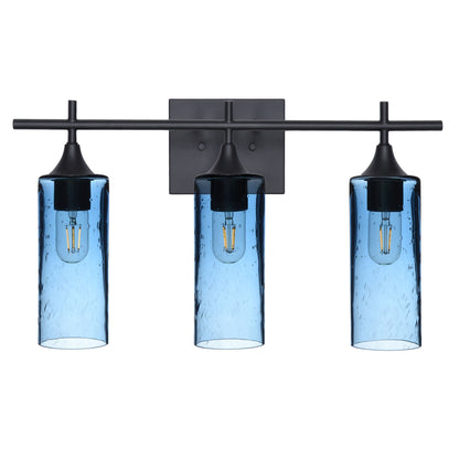 513 Lunar: 3 Light Wall Vanity-Glass-Bicycle Glass Co - Hotshop-Steel Blue-Matte Black-Bicycle Glass Co