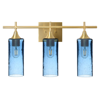 513 Lunar: 3 Light Wall Vanity-Glass-Bicycle Glass Co - Hotshop-Steel Blue-Satin Brass-Bicycle Glass Co