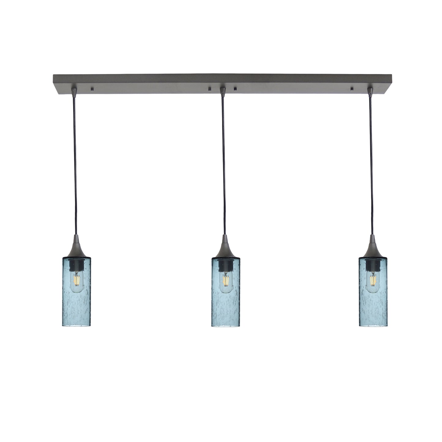 513 Lunar: 3 Pendant Linear Chandelier-Glass-Bicycle Glass Co - Hotshop-Slate Gray-Antique Bronze-Bicycle Glass Co