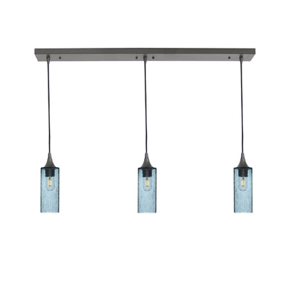 513 Lunar: 3 Pendant Linear Chandelier-Glass-Bicycle Glass Co - Hotshop-Slate Gray-Antique Bronze-Bicycle Glass Co