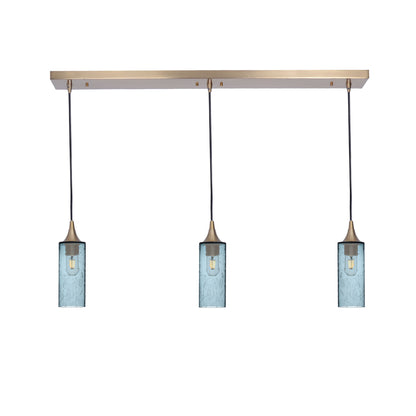 513 Lunar: 3 Pendant Linear Chandelier-Glass-Bicycle Glass Co - Hotshop-Slate Gray-Polished Brass-Bicycle Glass Co