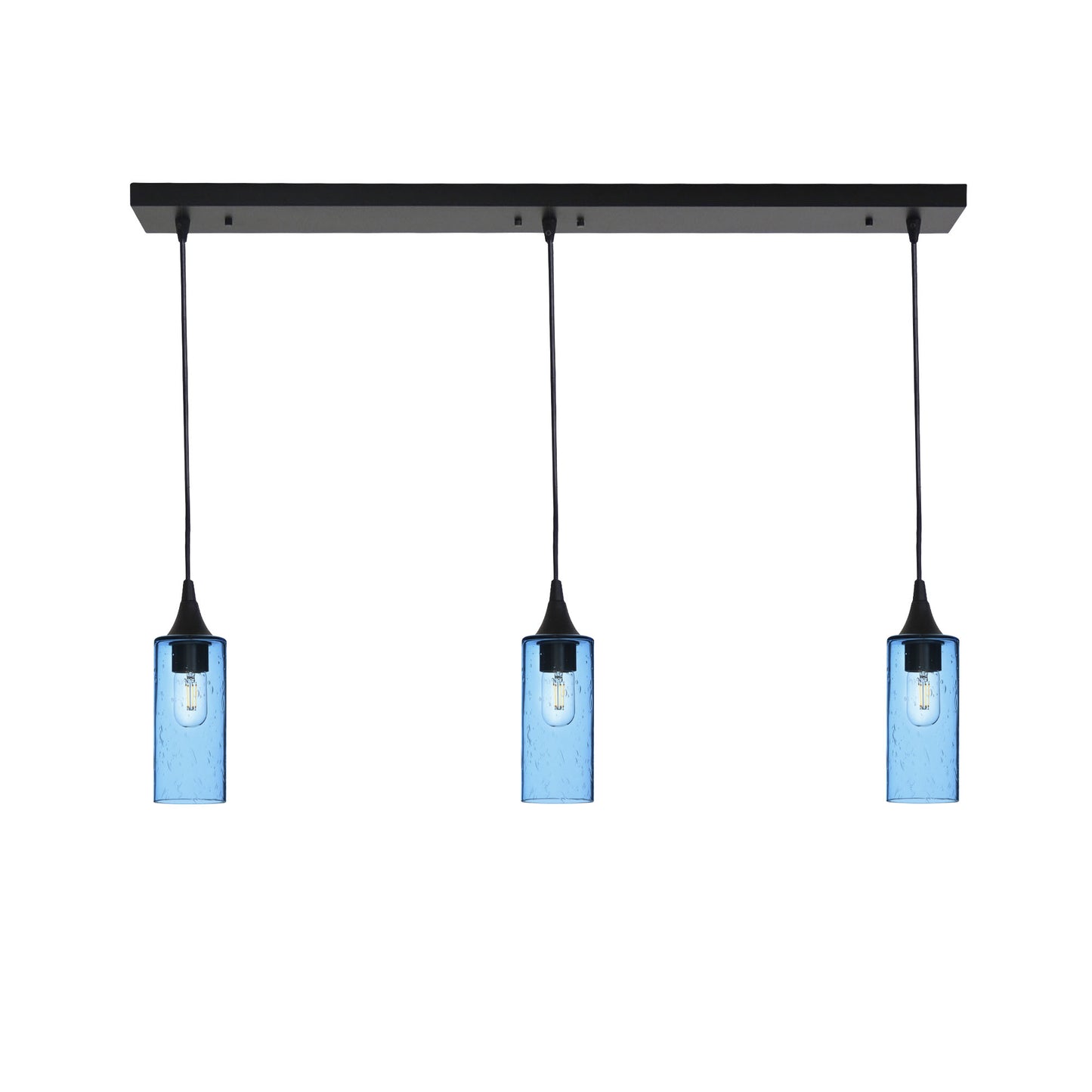 513 Lunar: 3 Pendant Linear Chandelier-Glass-Bicycle Glass Co - Hotshop-Steel Blue-Matte Black-Bicycle Glass Co