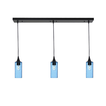 513 Lunar: 3 Pendant Linear Chandelier-Glass-Bicycle Glass Co - Hotshop-Steel Blue-Matte Black-Bicycle Glass Co