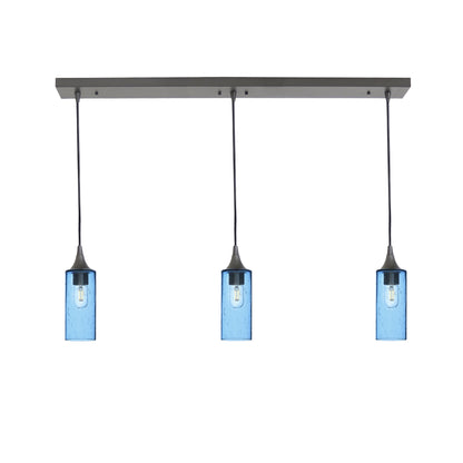 513 Lunar: 3 Pendant Linear Chandelier-Glass-Bicycle Glass Co - Hotshop-Steel Blue-Antique Bronze-Bicycle Glass Co