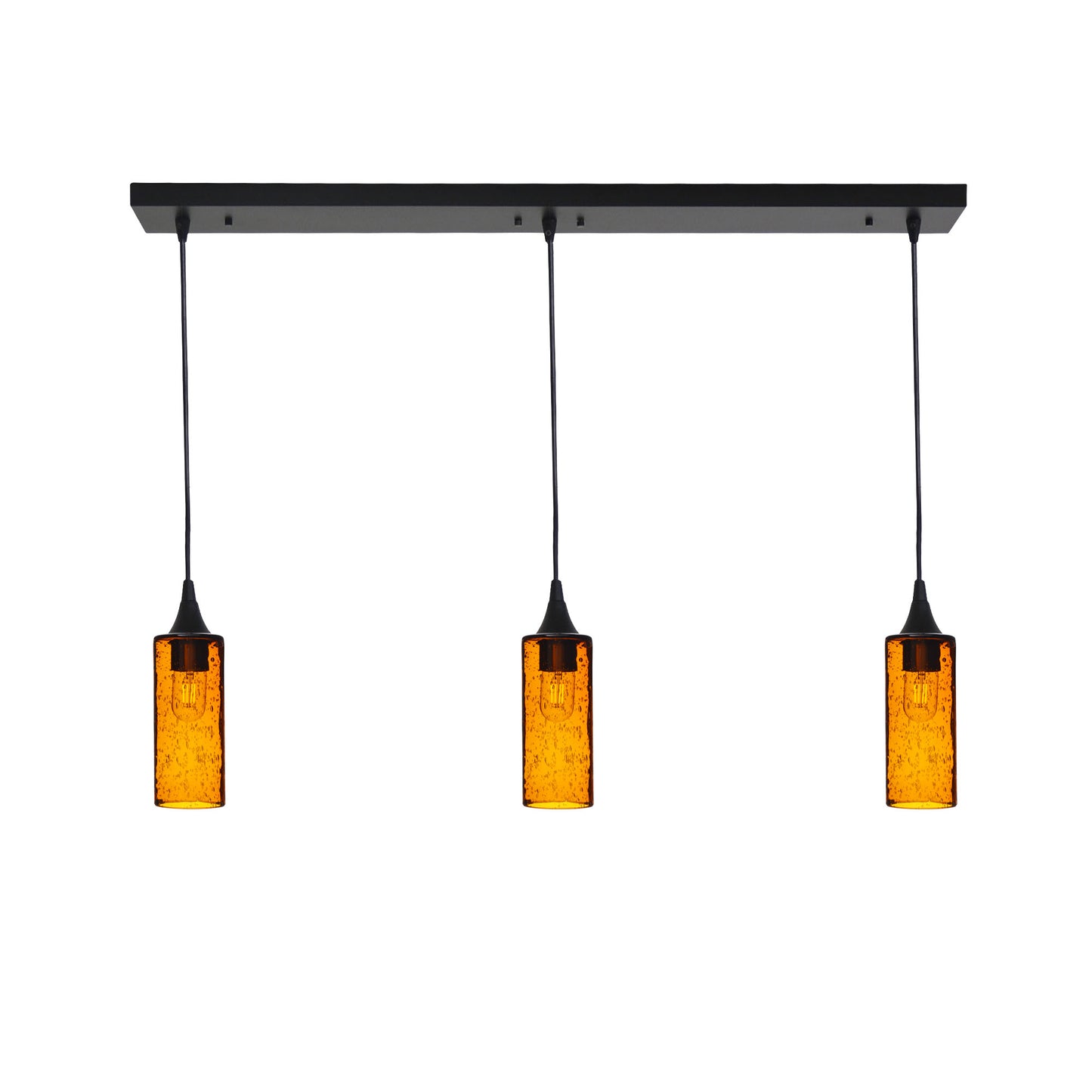 513 Lunar: 3 Pendant Linear Chandelier-Glass-Bicycle Glass Co - Hotshop-Golden Amber-Matte Black-Bicycle Glass Co