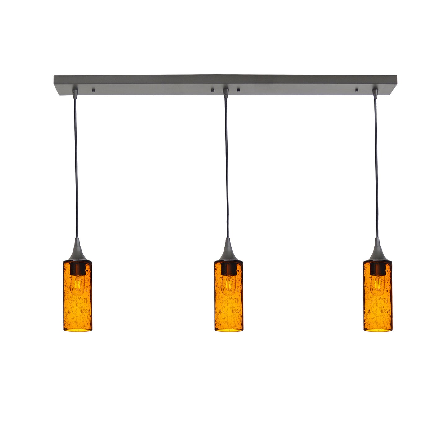 513 Lunar: 3 Pendant Linear Chandelier-Glass-Bicycle Glass Co - Hotshop-Golden Amber-Antique Bronze-Bicycle Glass Co
