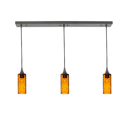 513 Lunar: 3 Pendant Linear Chandelier-Glass-Bicycle Glass Co - Hotshop-Golden Amber-Antique Bronze-Bicycle Glass Co