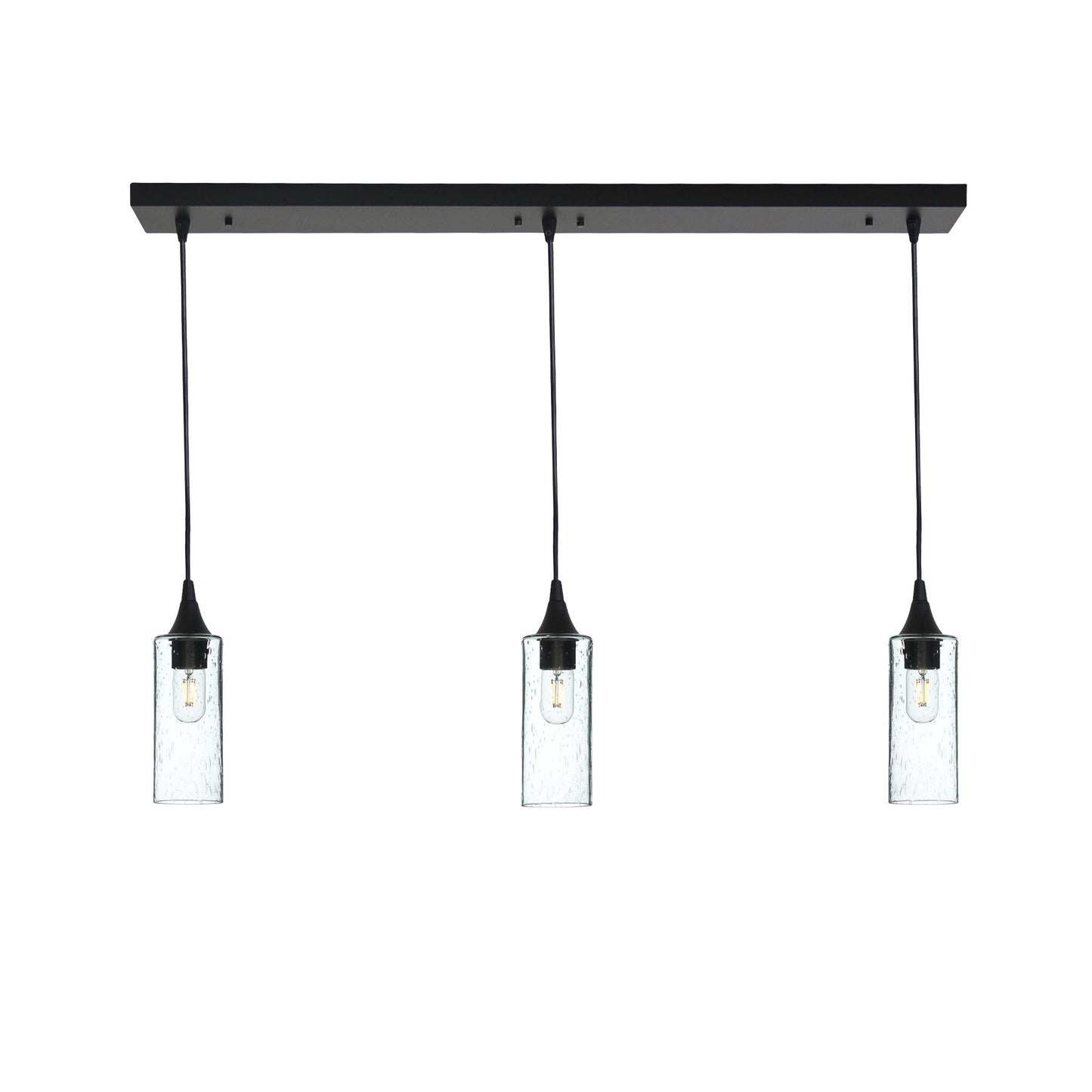 513 Lunar: 3 Pendant Linear Chandelier-Glass-Bicycle Glass Co - Hotshop-Eco Clear-Matte Black-Bicycle Glass Co