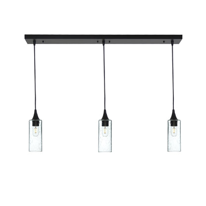 513 Lunar: 3 Pendant Linear Chandelier-Glass-Bicycle Glass Co - Hotshop-Eco Clear-Matte Black-Bicycle Glass Co