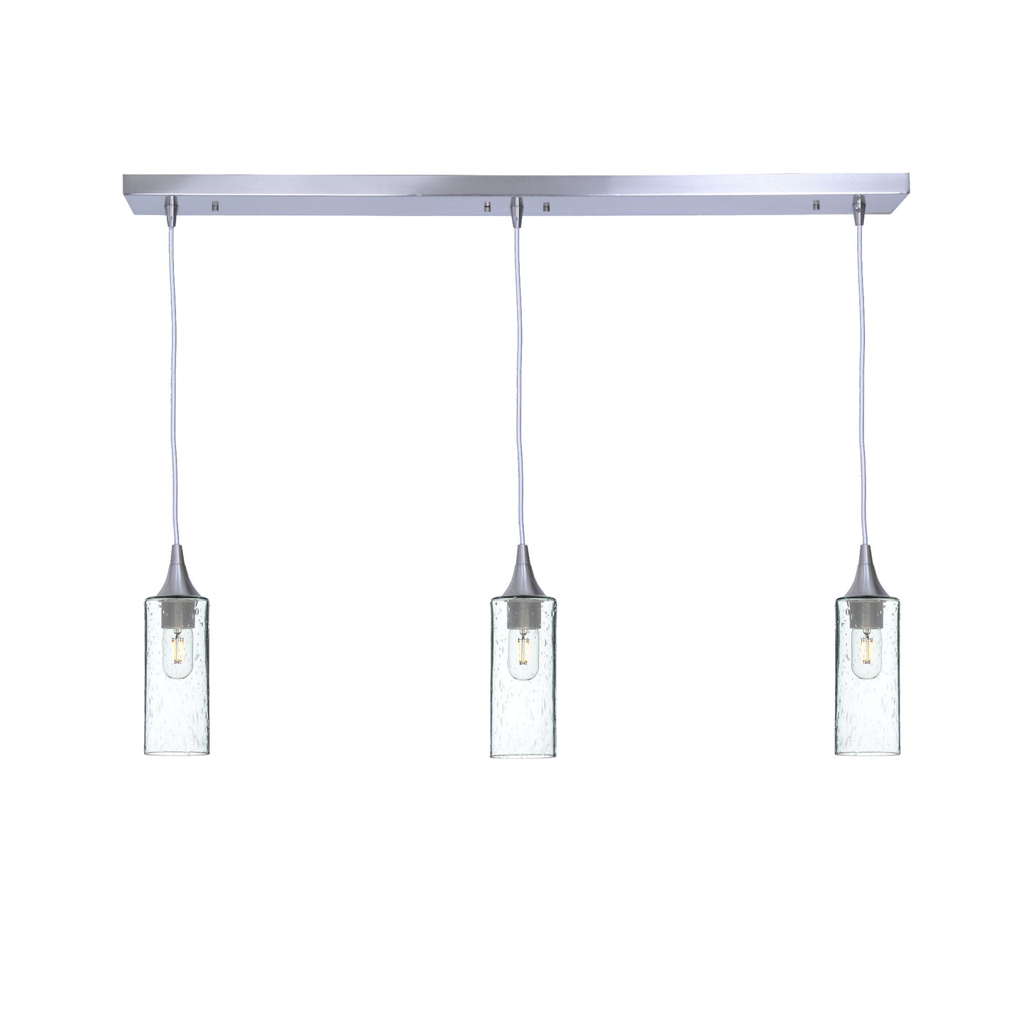 513 Lunar: 3 Pendant Linear Chandelier-Glass-Bicycle Glass Co - Hotshop-Eco Clear-Brushed Nickel-Bicycle Glass Co