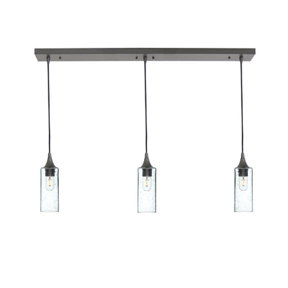 513 Lunar: 3 Pendant Linear Chandelier-Glass-Bicycle Glass Co - Hotshop-Eco Clear-Antique Bronze-Bicycle Glass Co