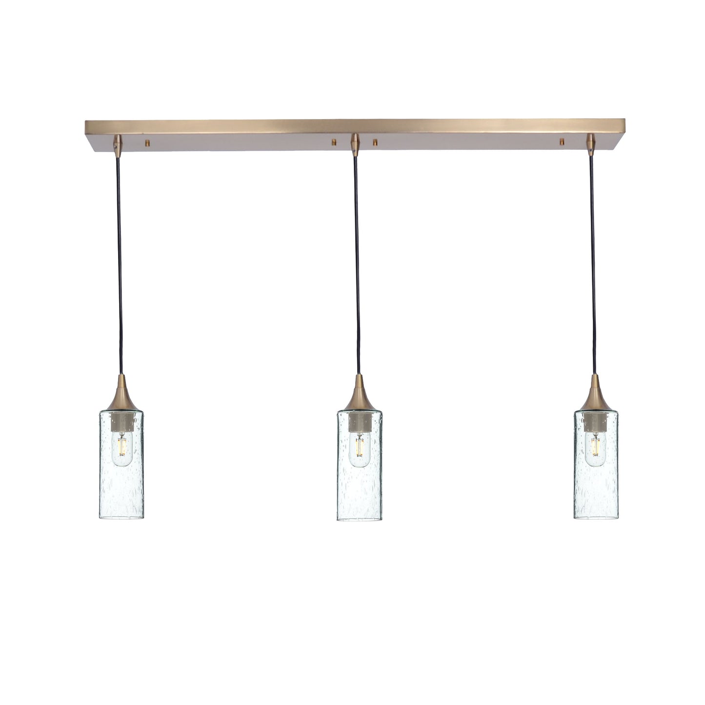 513 Lunar: 3 Pendant Linear Chandelier-Glass-Bicycle Glass Co - Hotshop-Eco Clear-Polished Brass-Bicycle Glass Co