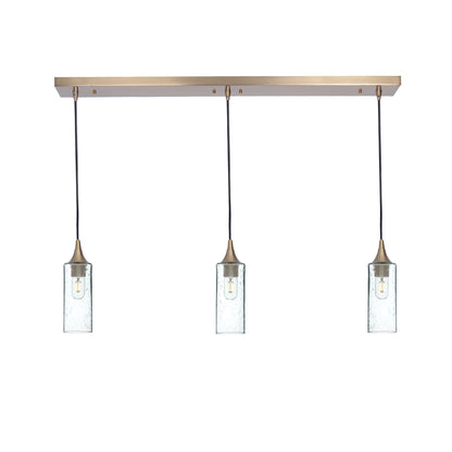 513 Lunar: 3 Pendant Linear Chandelier-Glass-Bicycle Glass Co - Hotshop-Eco Clear-Polished Brass-Bicycle Glass Co