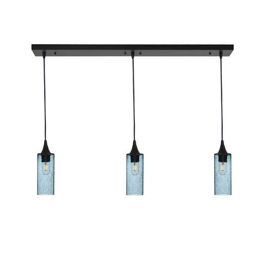 513 Lunar: 3 Pendant Linear Chandelier-Glass-Bicycle Glass Co - Hotshop-Slate Gray-Matte Black-Bicycle Glass Co
