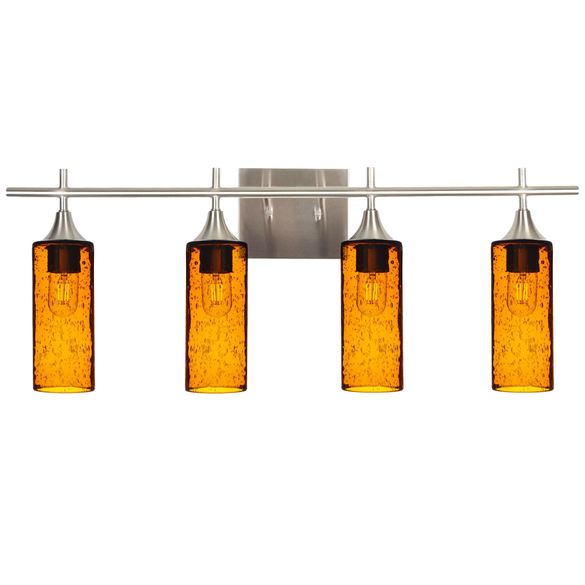 513 Lunar: 4 Light Wall Vanity-Glass-Bicycle Glass Co - Hotshop-Golden Amber-Brushed Nickel-Bicycle Glass Co