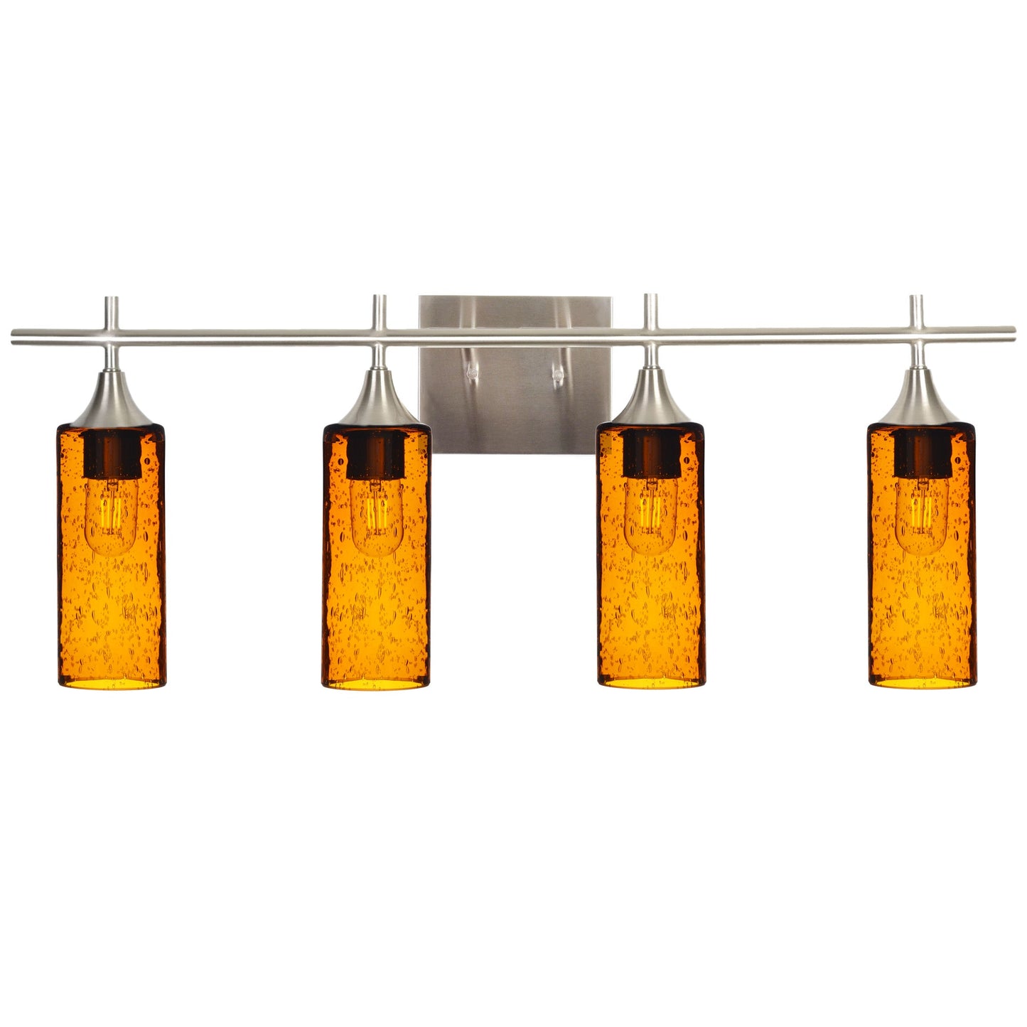 513 Lunar: 4 Light Wall Vanity-Glass-Bicycle Glass Co - Hotshop-Golden Amber-Brushed Nickel-Bicycle Glass Co