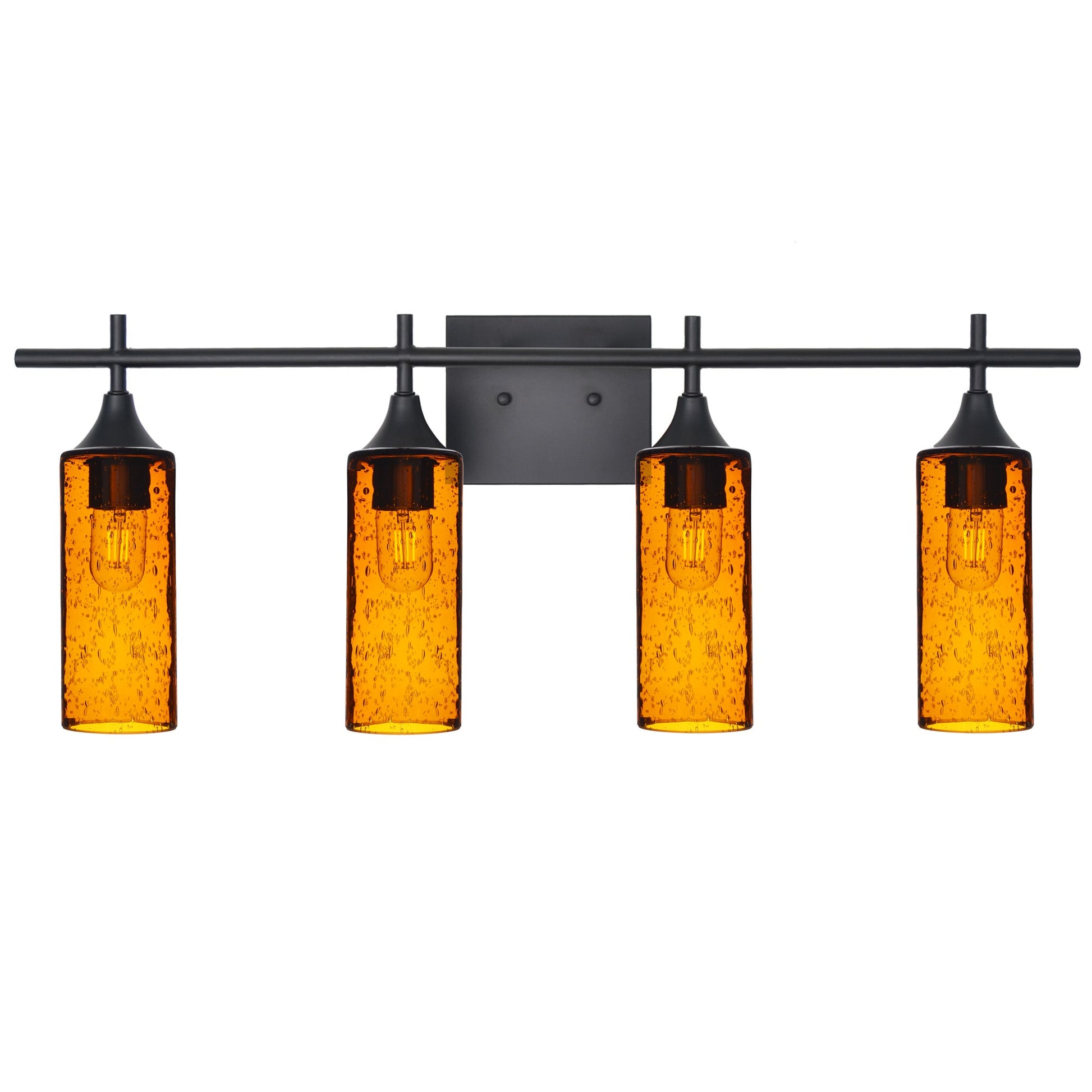 513 Lunar: 4 Light Wall Vanity-Glass-Bicycle Glass Co - Hotshop-Golden Amber-Matte Black-Bicycle Glass Co