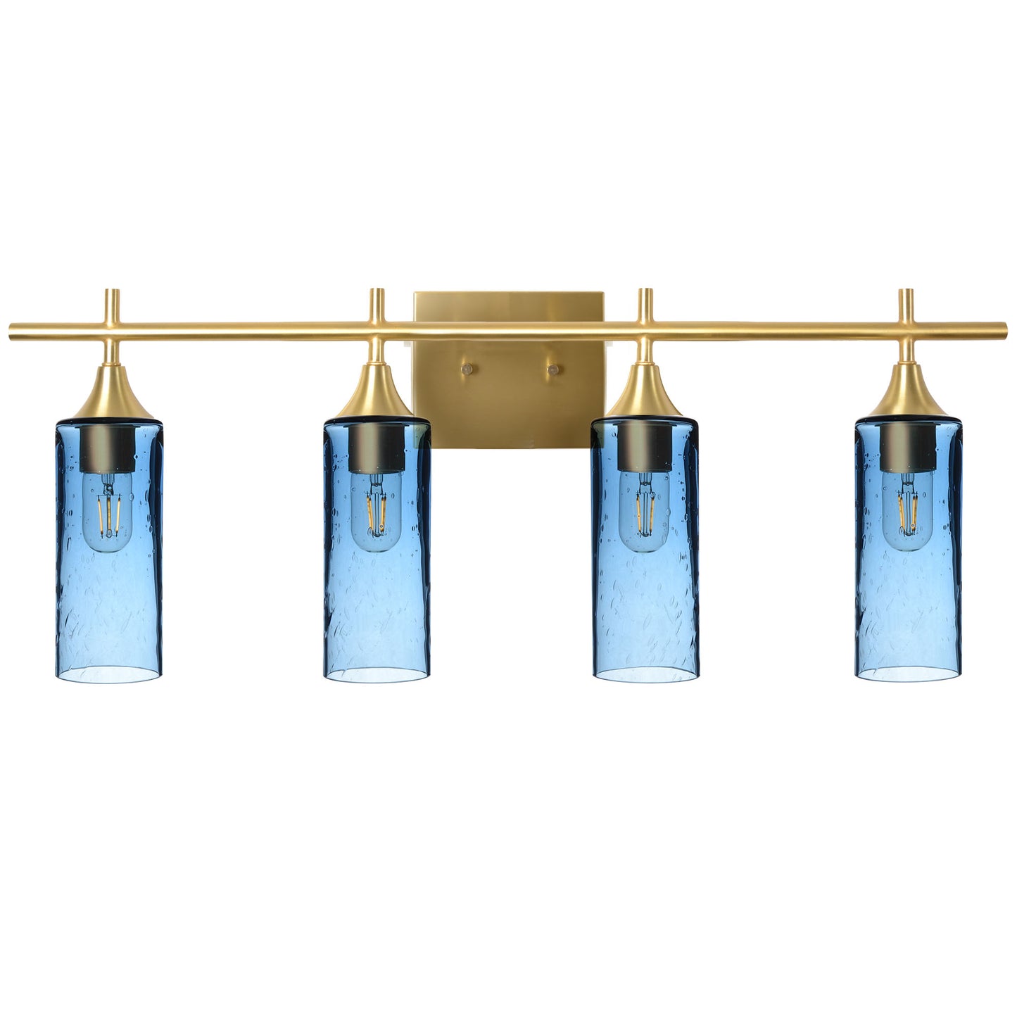513 Lunar: 4 Light Wall Vanity-Glass-Bicycle Glass Co - Hotshop-Steel Blue-Polished Brass-Bicycle Glass Co