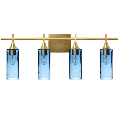 513 Lunar: 4 Light Wall Vanity-Glass-Bicycle Glass Co - Hotshop-Steel Blue-Polished Brass-Bicycle Glass Co