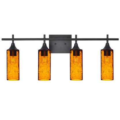 513 Lunar: 4 Light Wall Vanity-Glass-Bicycle Glass Co - Hotshop-Golden Amber-Matte Black-Bicycle Glass Co