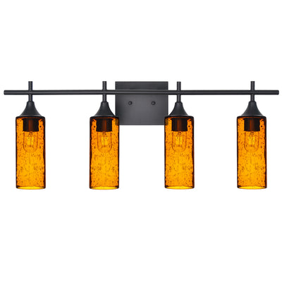 513 Lunar: 4 Light Wall Vanity-Glass-Bicycle Glass Co - Hotshop-Golden Amber-Matte Black-Bicycle Glass Co