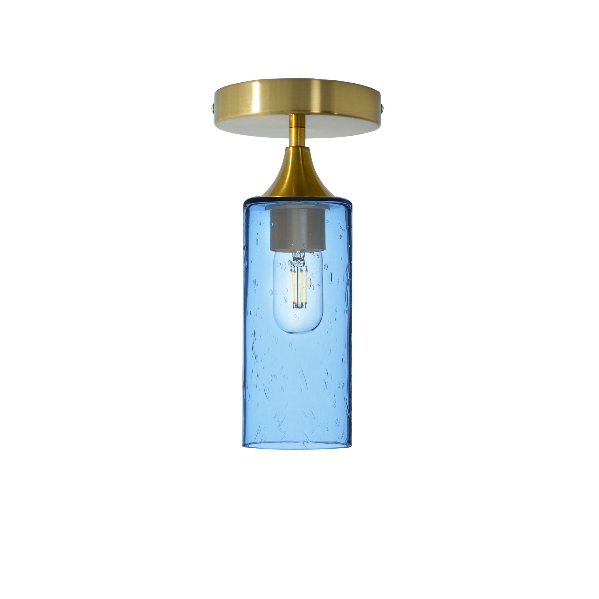 513 Lunar: Semi Flush Light-Glass-Bicycle Glass Co - Hotshop-Steel Blue-Polished Brass-Bicycle Glass Co