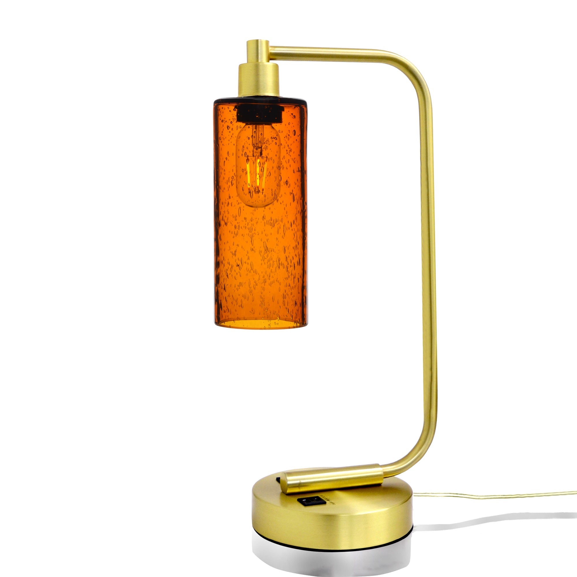 513 Lunar: Table Lamp-Glass-Bicycle Glass Co - Hotshop-Golden Amber-Satin Brass-Bicycle Glass Co