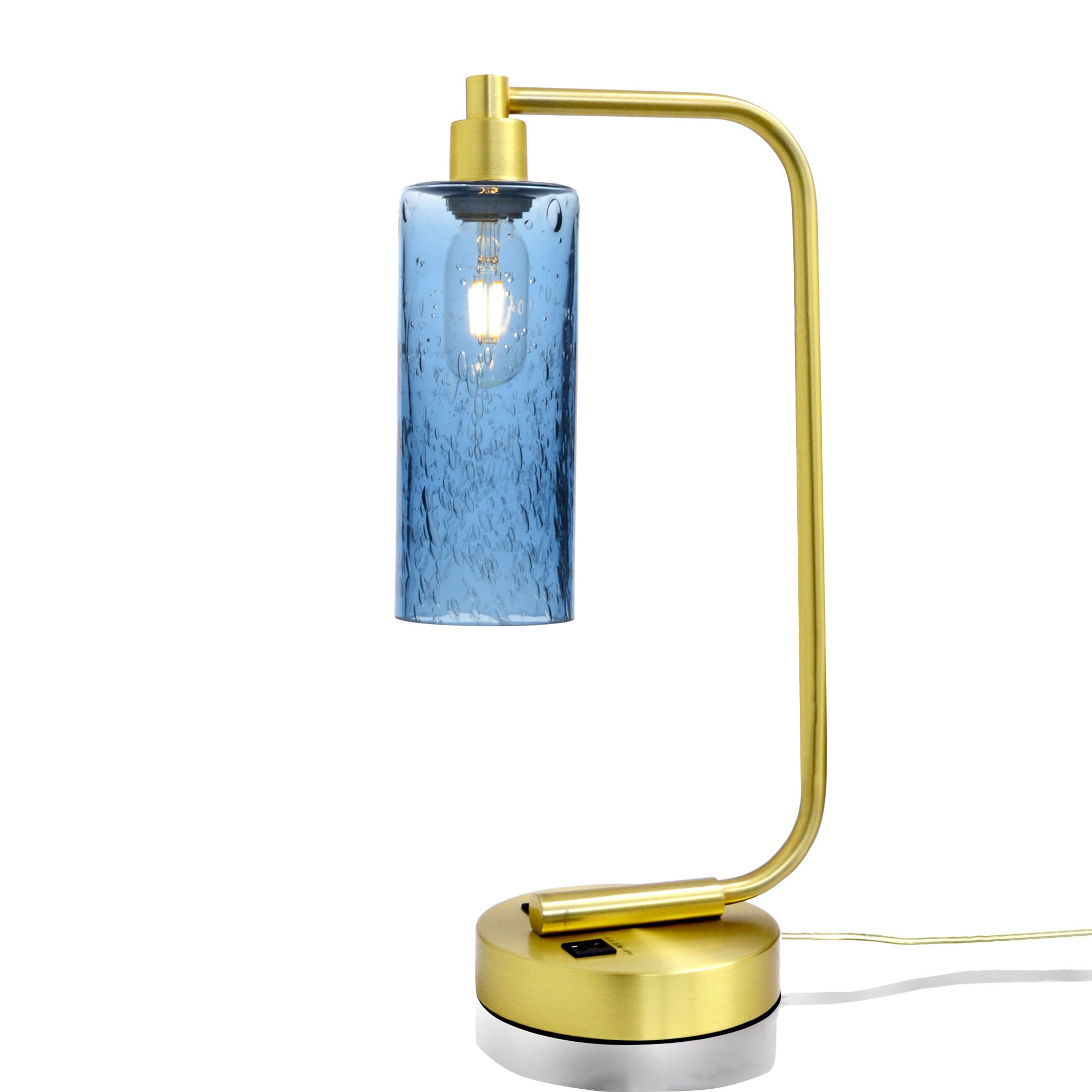 513 Lunar: Table Lamp-Glass-Bicycle Glass Co - Hotshop-Steel Blue-Satin Brass-Bicycle Glass Co